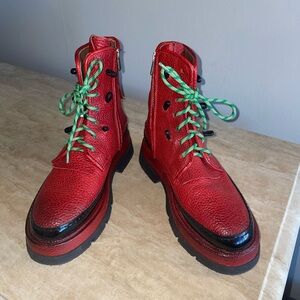 A.S.98 Red Combat Boots with Green Laces